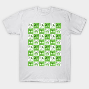 Frenchies with Glasses Pattern Green T-Shirt